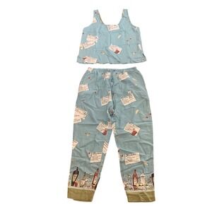 Weekend Traffic Women's 2 Piece Pajama Set Sleeveless Top Pants Cocktail Print S